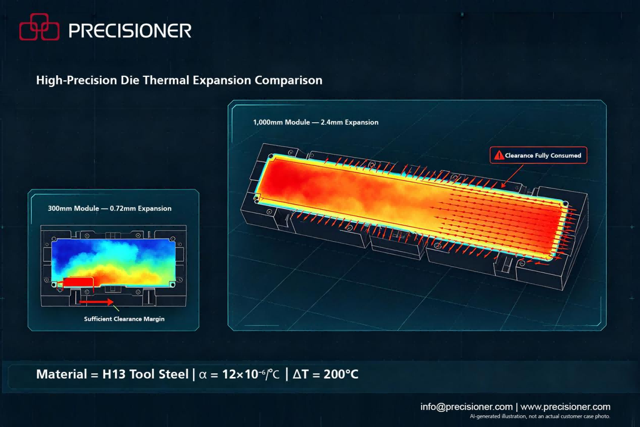 Die casting mold thermal expansion comparison of 300mm and 1000mm H13 steel dies